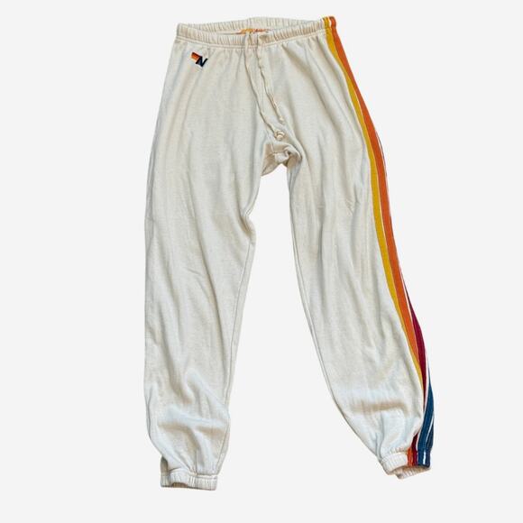 Aviator Nation Cream/Ivory Multicolor Five Stripe Joggers/ Sweat Pants - Picture 1 of 8
